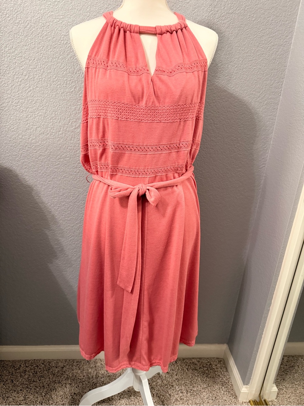 Ann Taylor Coral Halter Tie-Waist Dress